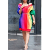 Lovely Casual Striped Multicolor Twilled Satin Kne