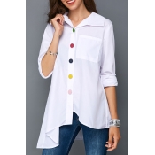 Lovely Casual Buttons Decorative White Blouses