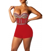 Lovely Sexy Dew Shoulder Red One-piece Rompers