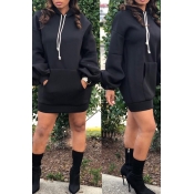 Lovely Trendy Hooded Collar Black Mini Dress