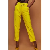 Lovely Trendy Straight Yellow Blending Pants(With 