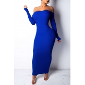 Lovely Sexy Backless Royal Blue Cotton Ankle Lengt