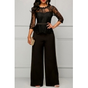 Lovely Temperament Patchwork Black Lace One-piece 