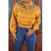 Lovely Casual Patchwork Yellow Knitting Hoodies