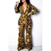 Lovely Trendy Printed Gold One-piece Jumpsuit