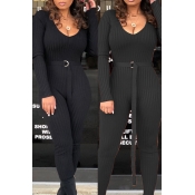 Lovely Casual Skinny Black One-piece Jumpsuit(With