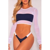 Lovely Trendy Patchwork Dark Blue Two-piece Swimwe