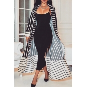 Lovely Casual Striped Patchwork Black Coat