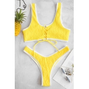 Lovely Sexy Patchwork Yellow Two-piece Swimwears