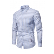 Lovely Casual Striped Sky Blue Cotton Shirts