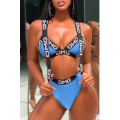 Lovely Chic Patchwork Blue Two-piece Swimwear