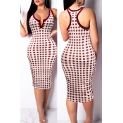 Lovely Trendy Grids Printed Wine Red Twilled Satin