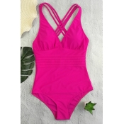 Lovely Sexy Backless Rose Red One-piece Swimwears