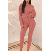 Lovely Chic Skinny Dark Pink Two-piece Pants Set