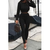 Lovely Chic Skinny Black Two-piece Pants Set