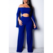 Lovely Trendy Hollowed-out Blue One-piece Jumpsuit