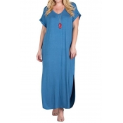 Lovely Casual Loose Blue Cotton Ankle Length Dress