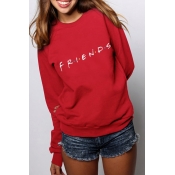 Lovely Casual Printed Loose Red Cotton Sweatshirt