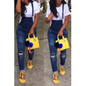 Lovely Trendy Broken Holes Blue Denim One-piece Ju