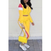 Lovely Casual Patchwork Yellow Cotton Blends Two-p