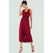 Lovely Casual Loose Wine Red One-piece Jumpsuit