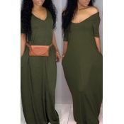 LW Casual Pockets Design Green Blending Floor Leng