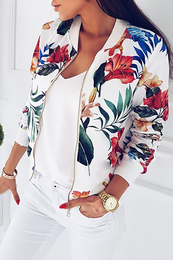 LW Casual Floral Printed White Lace Jacket