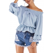 Lovely Sweet Flounce Design Blue Chiffon Shirts