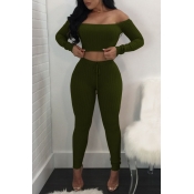 Lovely Trendy Dew Shouder Army Green Two-piece Pan