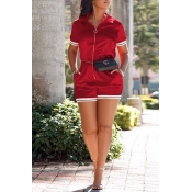 Lovely Casual Zipper Design Red One-piece Rompers