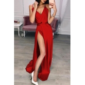 Lovely Sexy Spaghetti Strap Red Floor Length Eveni