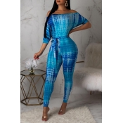 Lovely Casual Printed Skinny Blue One-piece Jumpsu