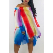 Lovely Sweet Striped Blue Chiffon Mini Dress