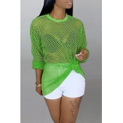 Lovely Casual Hollowed-out Green Blouses
