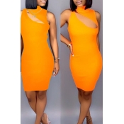 Lovely Sexy Hollowed-out Orange Blending Mini Dres