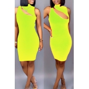 Lovely Sexy Hollowed-out Yellow Blending Mini Dres