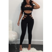 Lovely Sexy Hollowed-out Skinny Black One-piece Ju