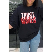 Lovely Casual Letters Printed Black T-shirt