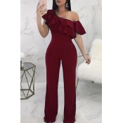 Lovely Casual Dew Shoulder Wine Red Knitting One-p