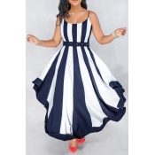 Lovely Royal Blue Striped Dress(With Belt)