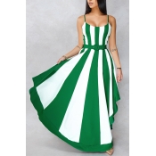 Lovely Green Striped Dress(With Belt)