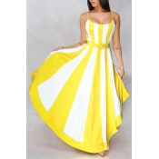 Lovely Yellow Striped Dress(With Belt)