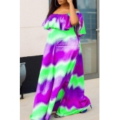 Lovely Casual Ruffle Design Purple Ankle Length Dr