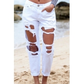 Lovely Stylish Broken Holes White Jeans