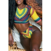 Lovely Ethnic Style Printed Two-piece Swimwear