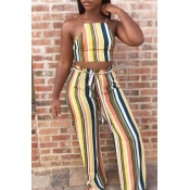 Lovely Sexy Striped Backless Two-piece Pants Set