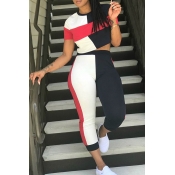 Lovely Casual Color Block Two-piece Pants Set
