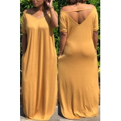 Lovely Casual Hollow-out Yellow Dress