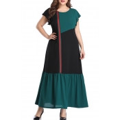 Lovely Leisure Patchwork Green Ankle Length A Line