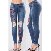 Lovely Trendy Embroidered Design Blue Jeans